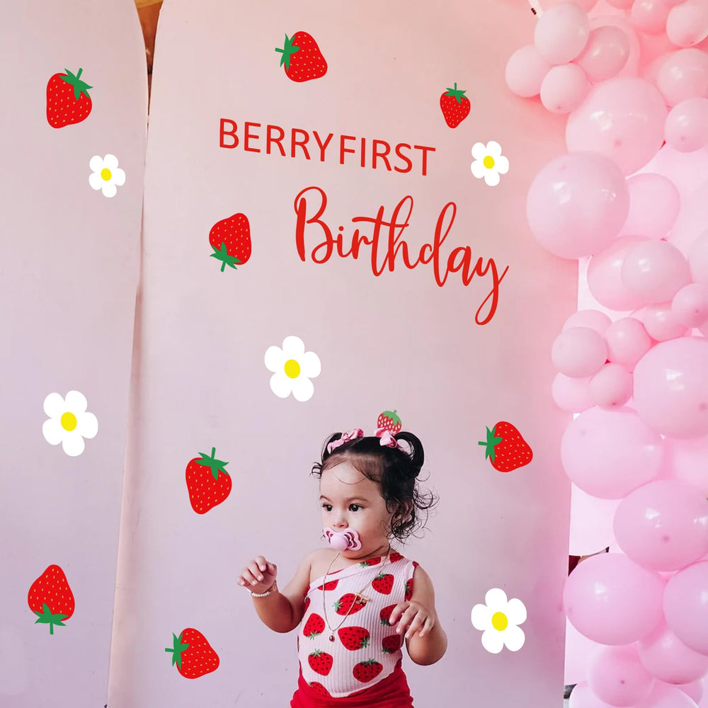 JarThenaAMCS Berry First Birthday wall sticker with self-adhesive back for easy repositioning