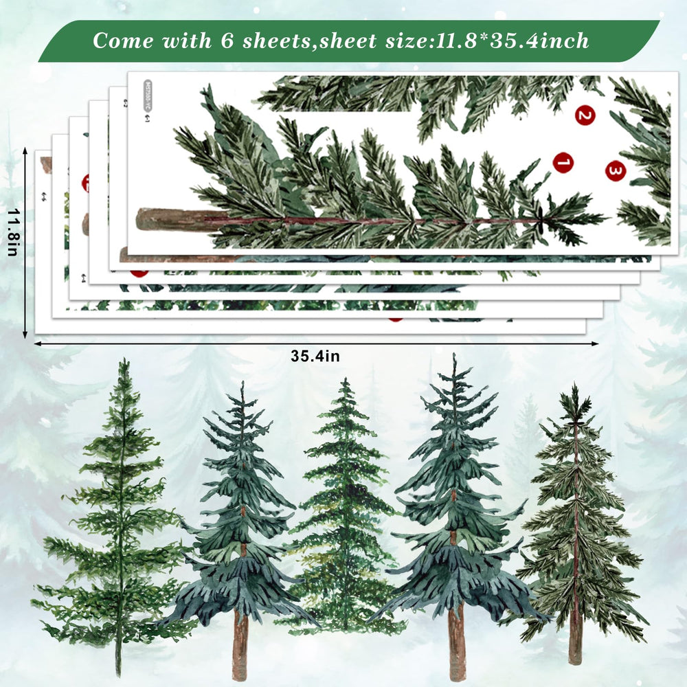 JarThenaAMCS Christmas watercolor pine tree wall sticker roll creates cozy winter vibes on doors.