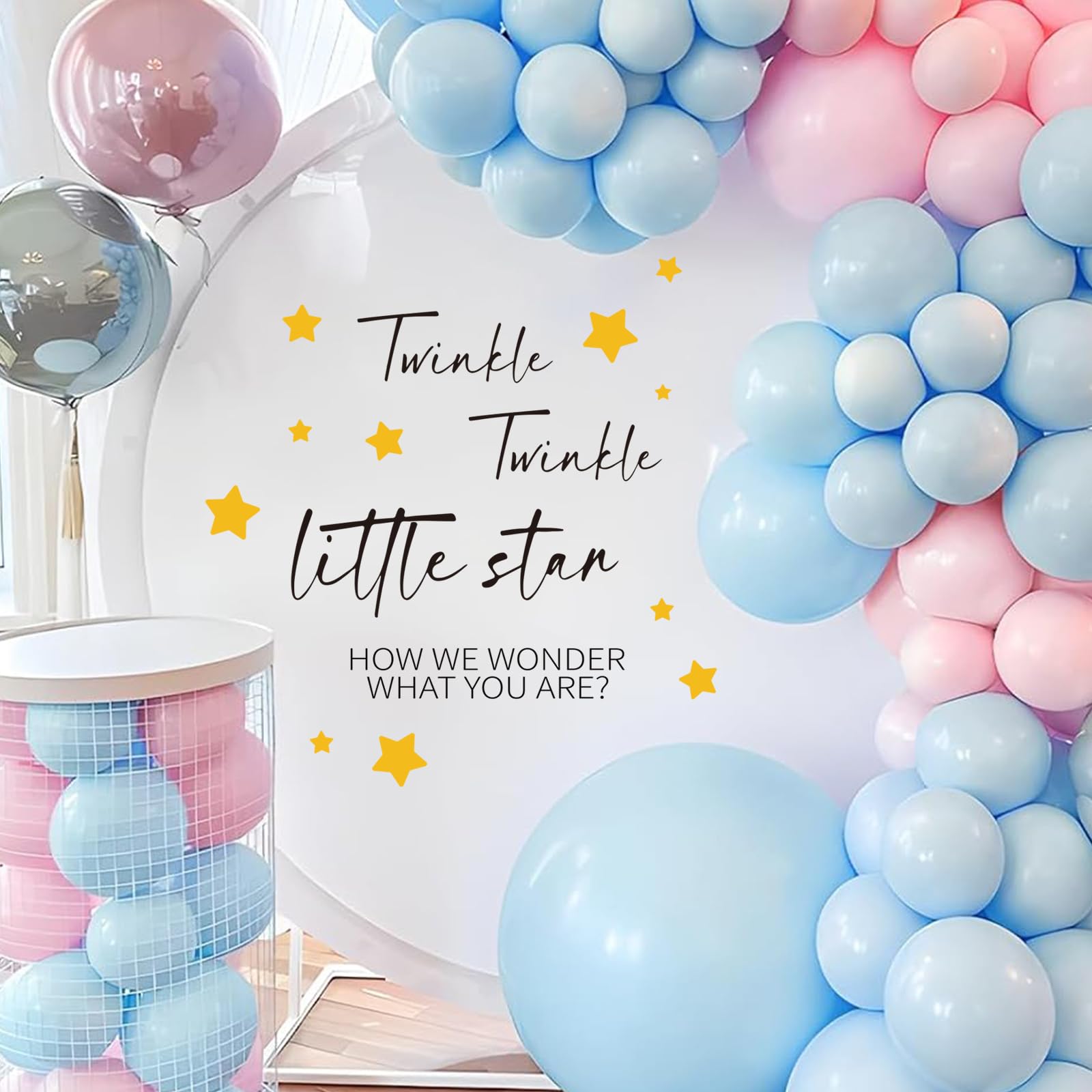 JarThenaAMCS gender reveal backdrop decal featuring star theme for festive photos.