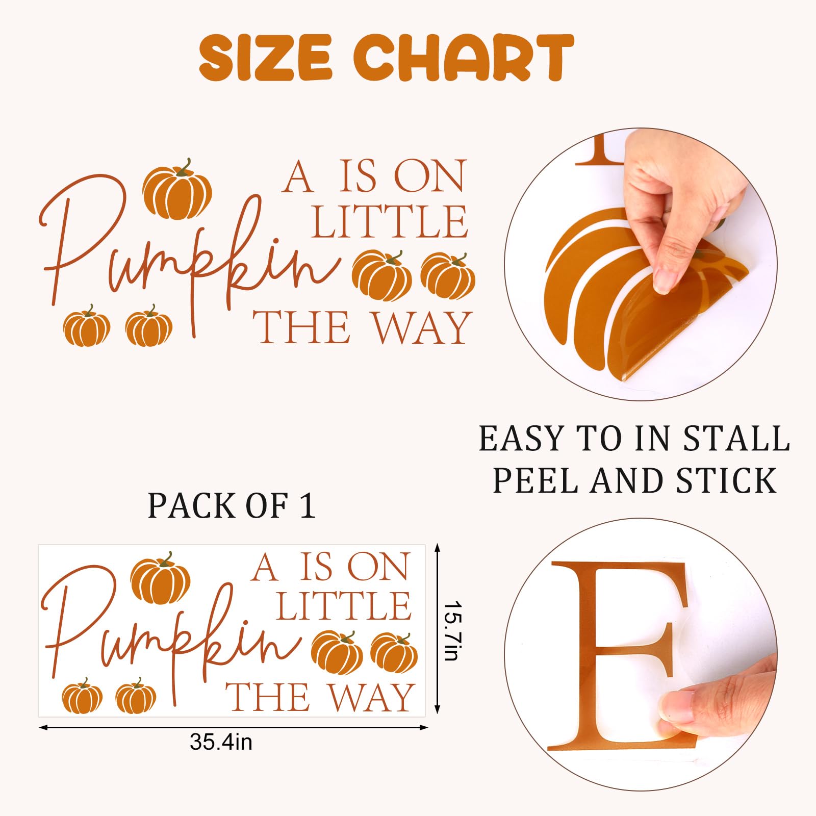 JarThenaAMCS gender reveal wall decal with pumpkins and script enhances party decor.