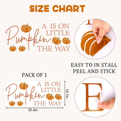 JarThenaAMCS gender reveal wall decal with pumpkins and script enhances party decor.