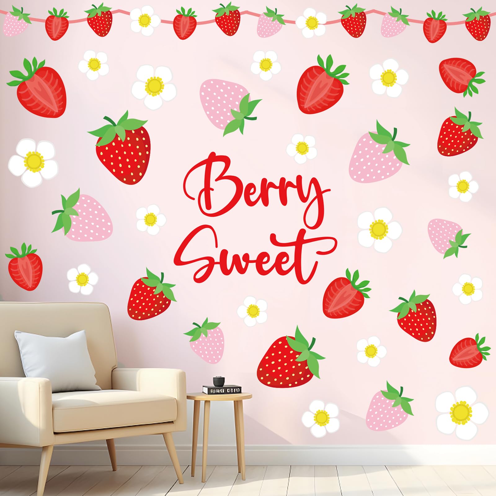 JarThenaAMCS Strawberry Daisy Wall Stickers pack brightens walls with playful berry and flower imagery.