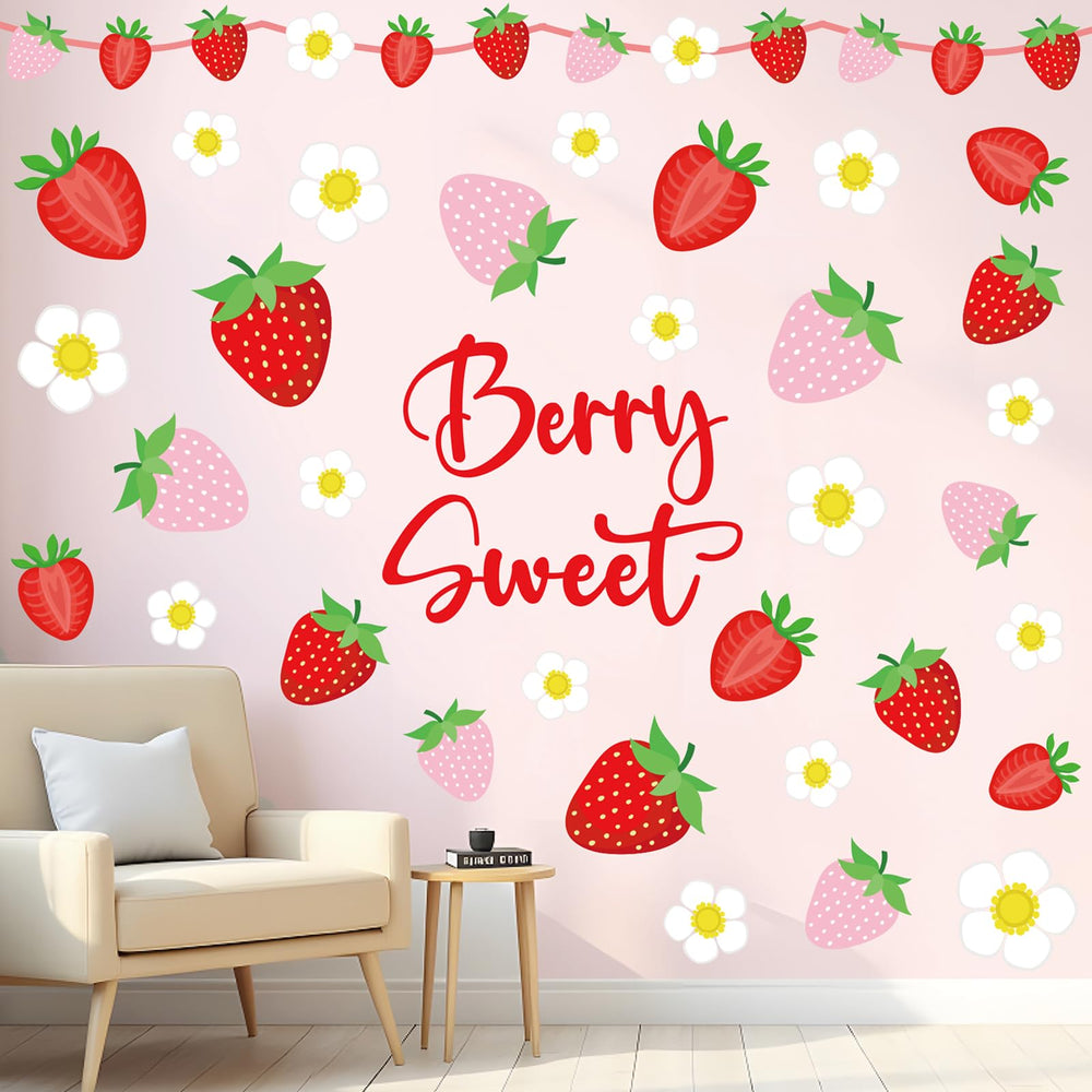 JarThenaAMCS Strawberry Daisy Wall Stickers pack brightens walls with playful berry and flower imagery.