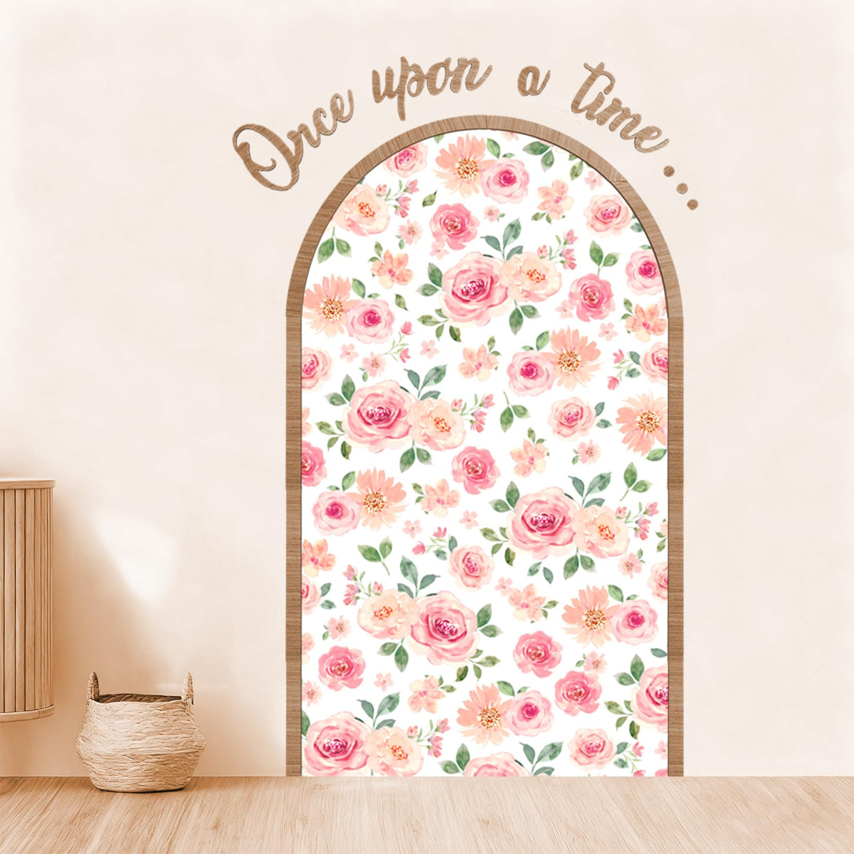JarThenaAMCS wooden arch frame ready to anchor a cozy nursery with a natural finish.