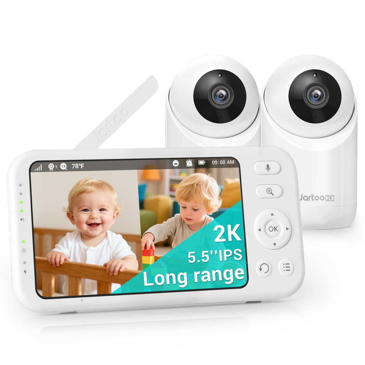 Jartoo 2K 5.5-inch display shows baby clearly from across the room
