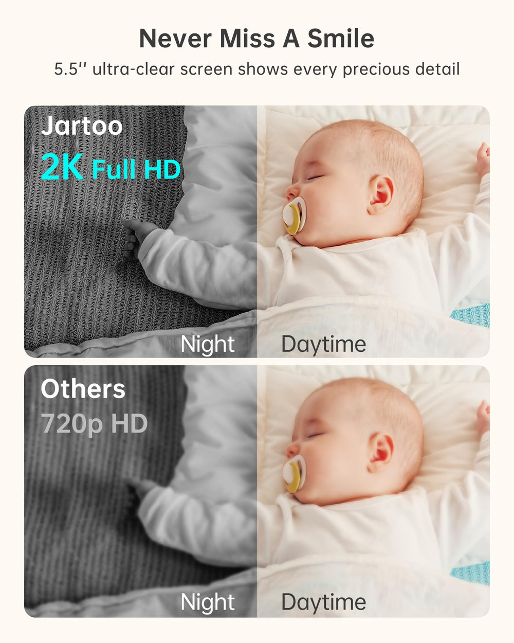 Jartoo AI cry-detection alerts you the moment your baby cries.
