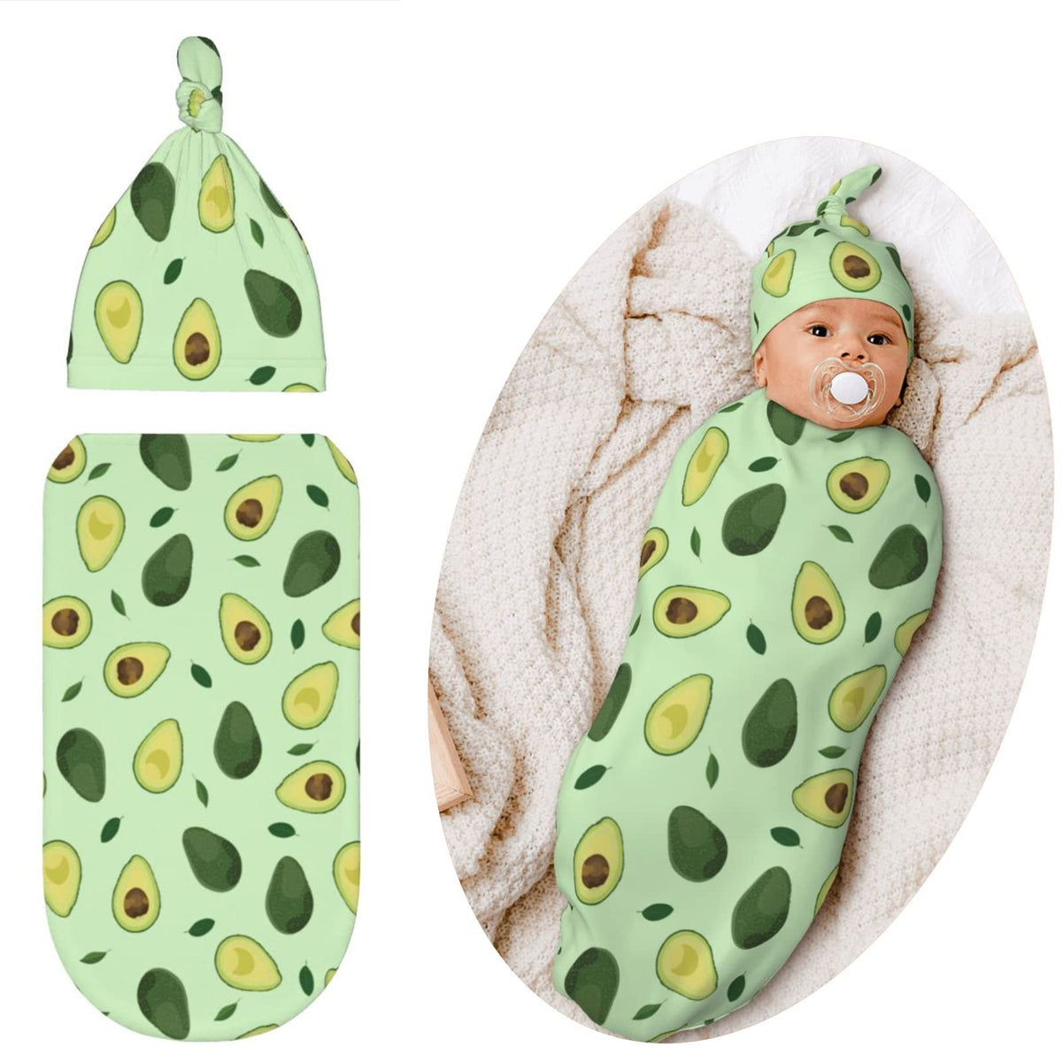 Jarverce Avocado swaddle blanket in soft fabric for cozy newborn comfort