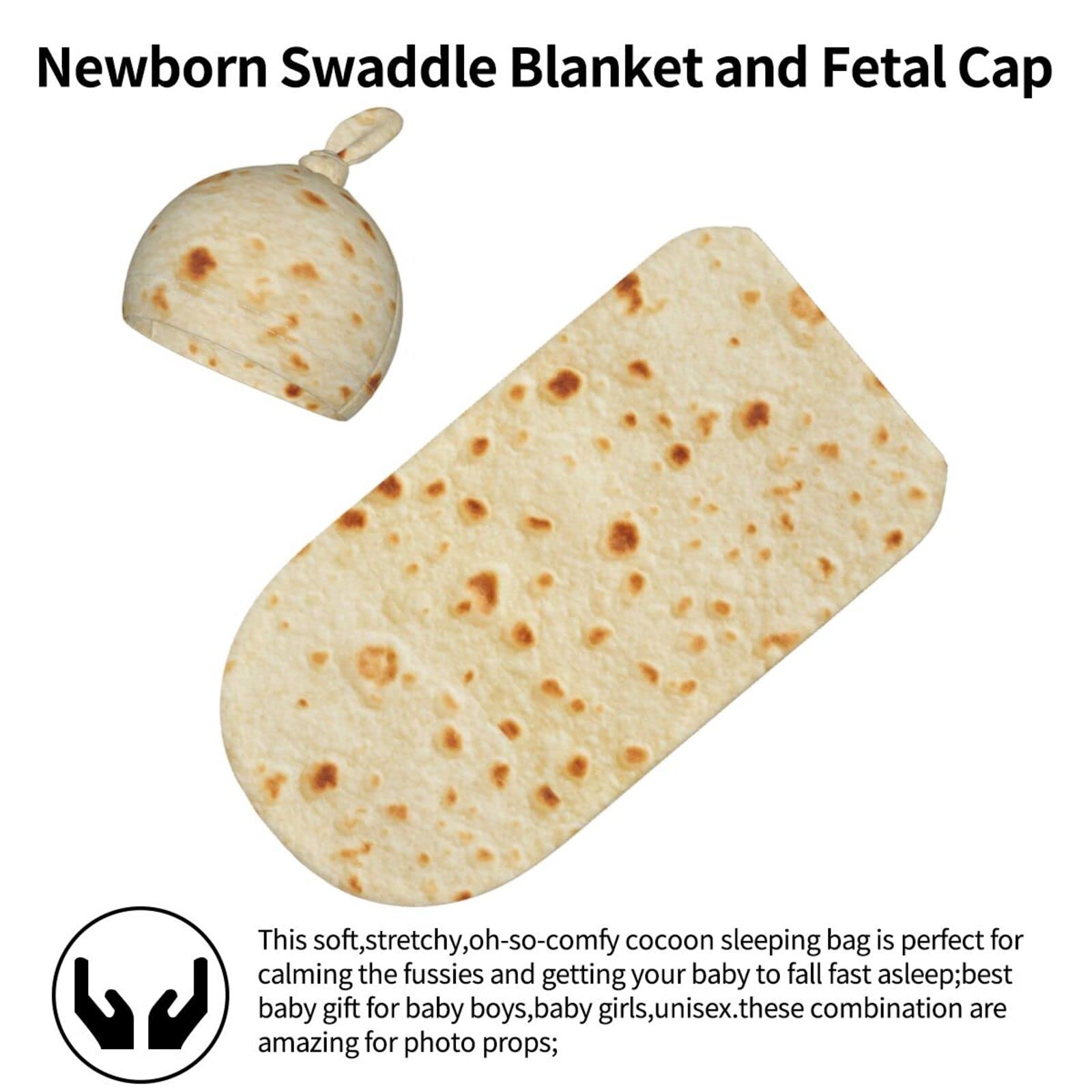 Jarverce Burrito swaddle blanket featuring tortilla print for newborn photography sessions.