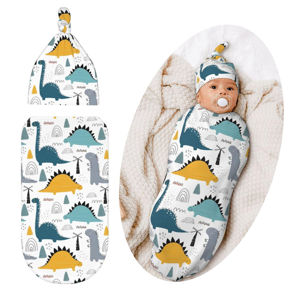 Jarverce dinosaur swaddle blanket in newborn pattern for cozy sleep and photos.