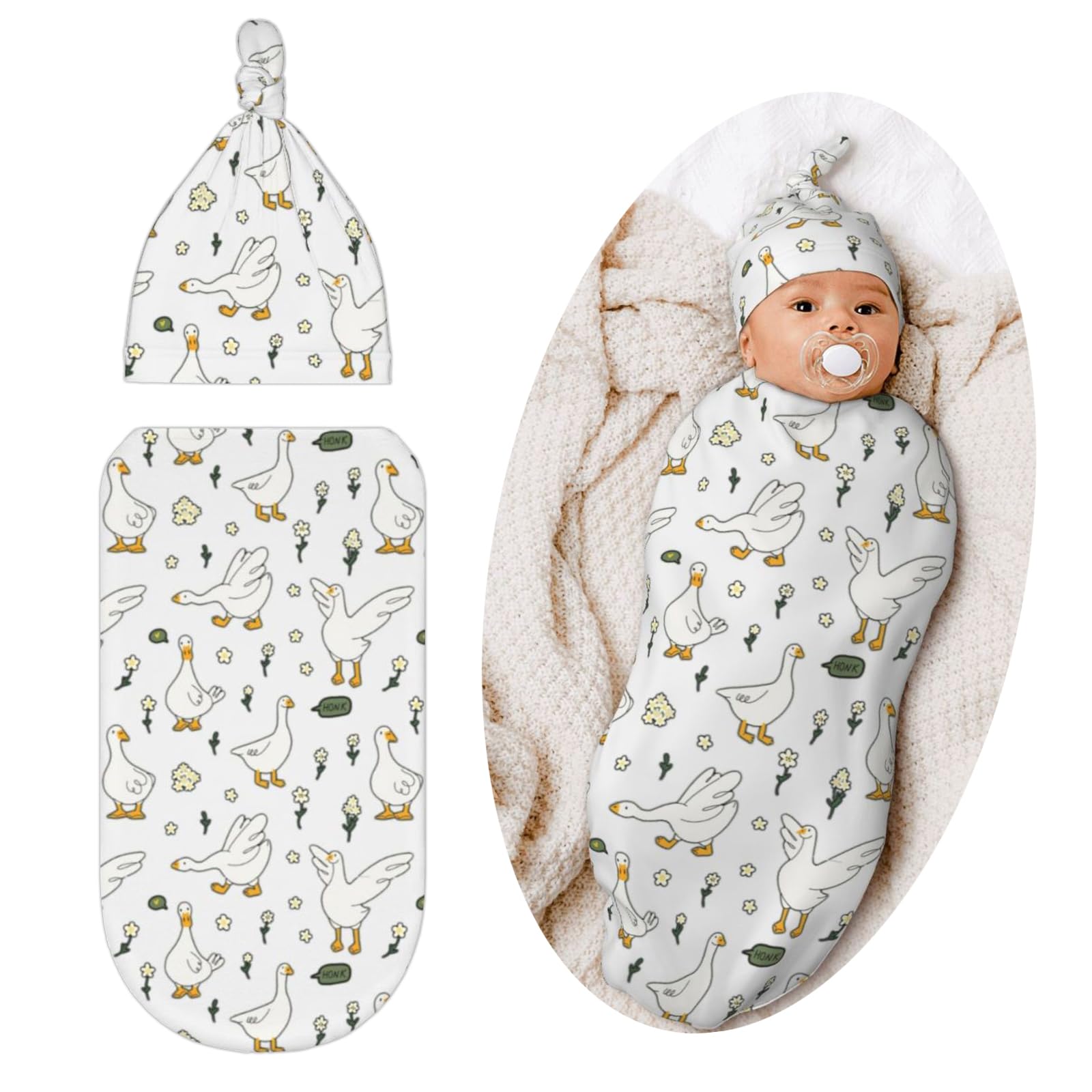 Jarverce Goose Swaddle Blanket close-up shows soft fabric for newborn comfort.
