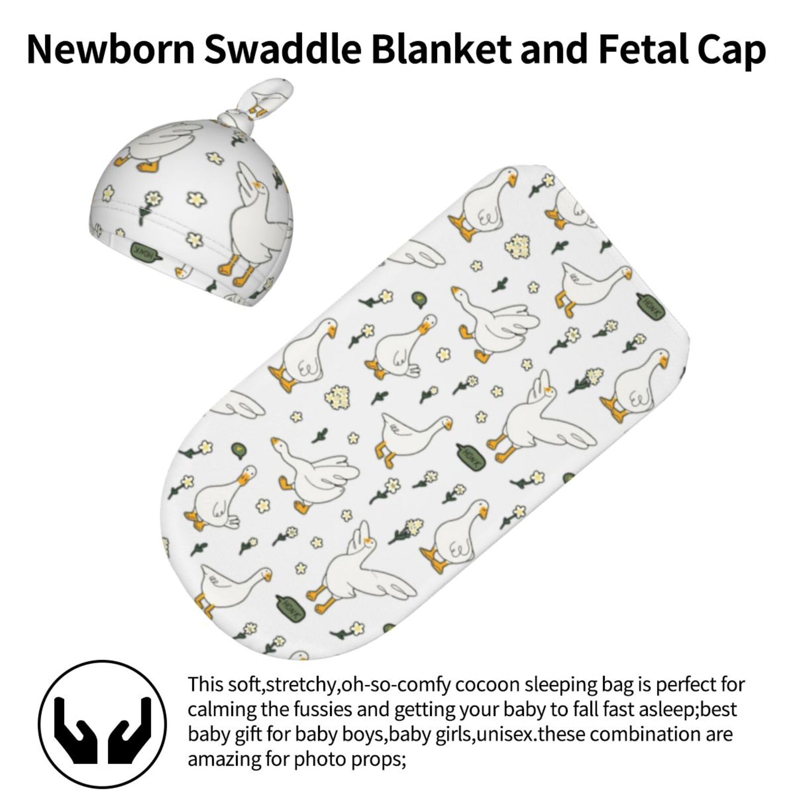 Jarverce Goose Swaddle Blanket hat set highlights adorable design for newborn photography.