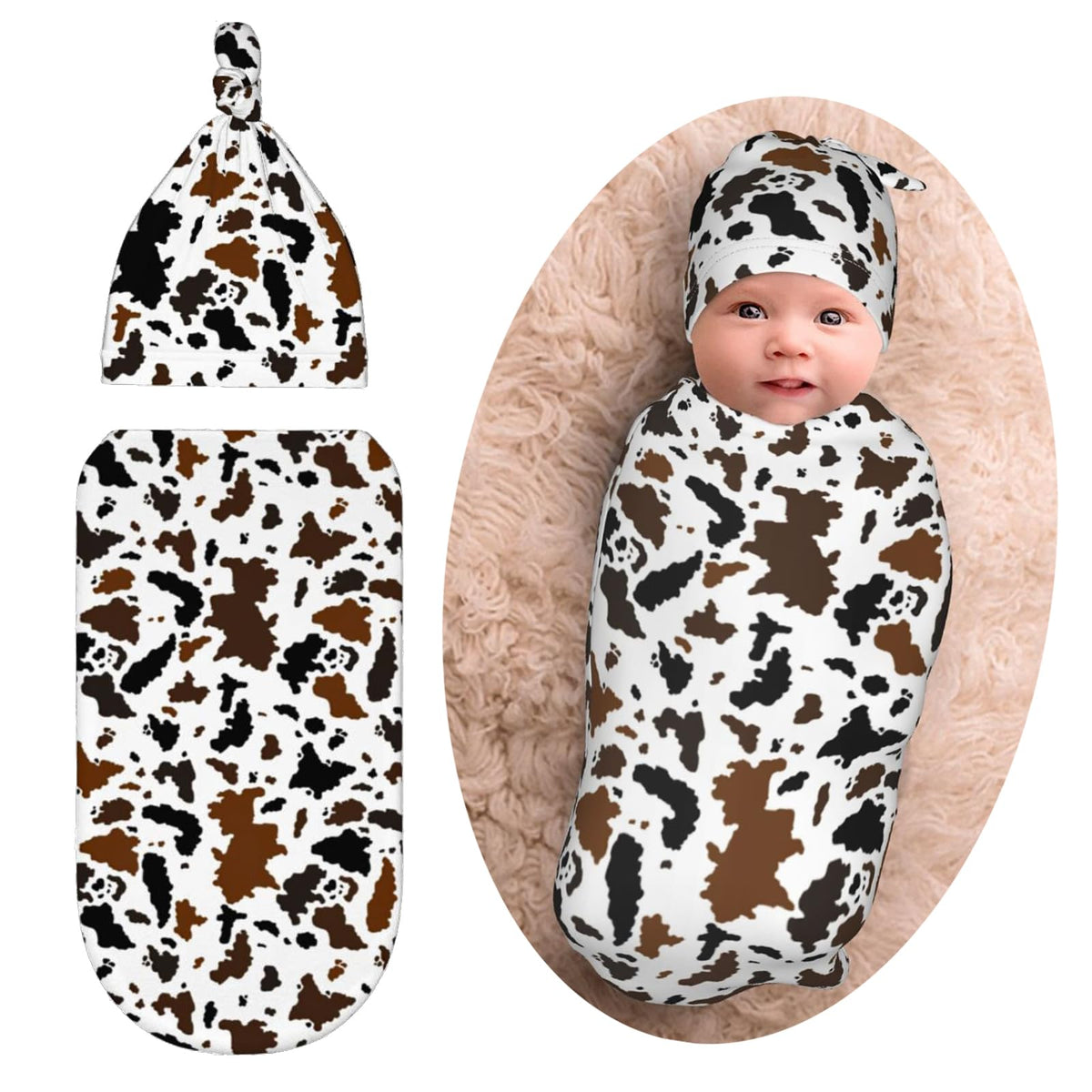 Jarverce western cow-print swaddle blanket, soft and skin-friendly.