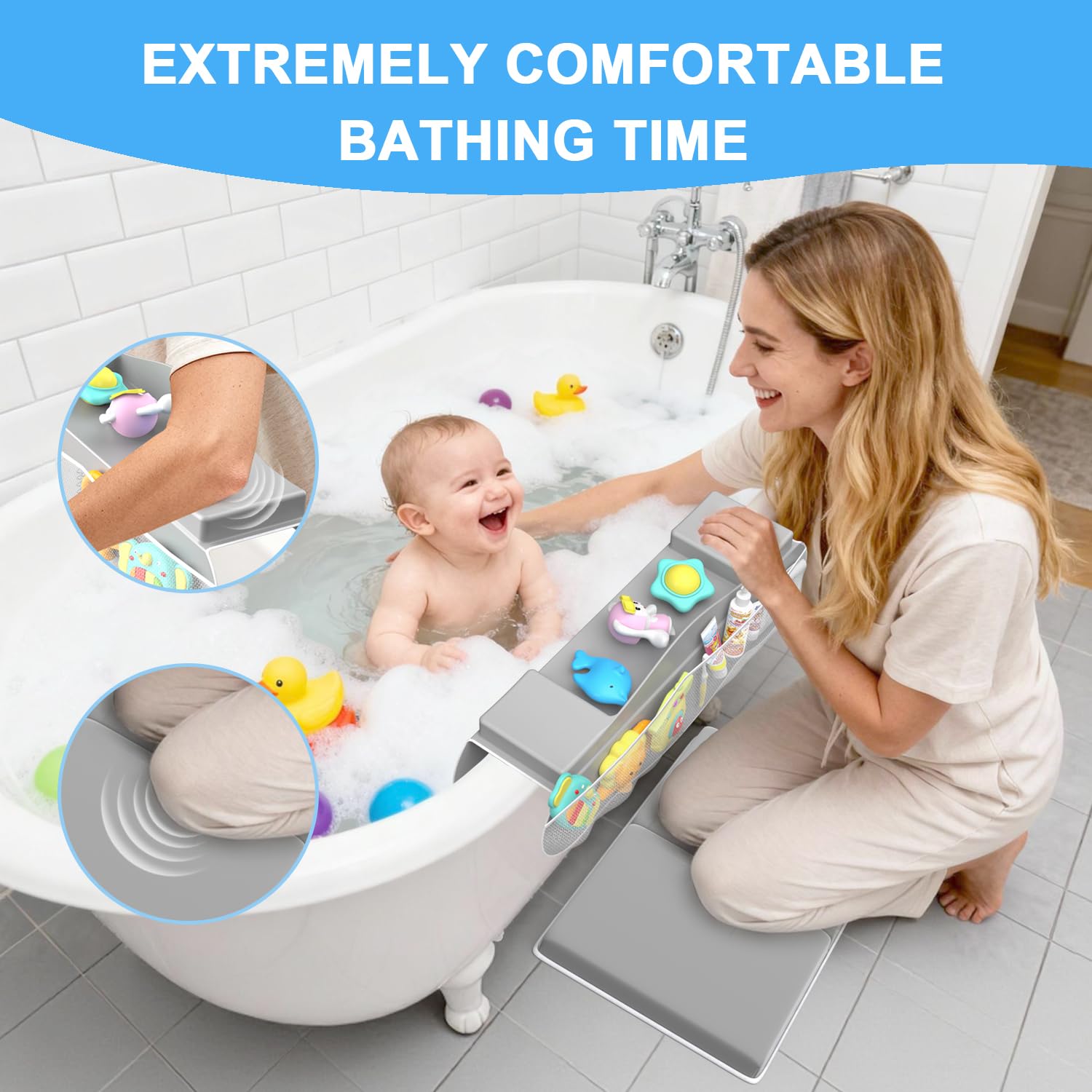 JAUPH bath kneeler water baffle keeps splashes inside the tub