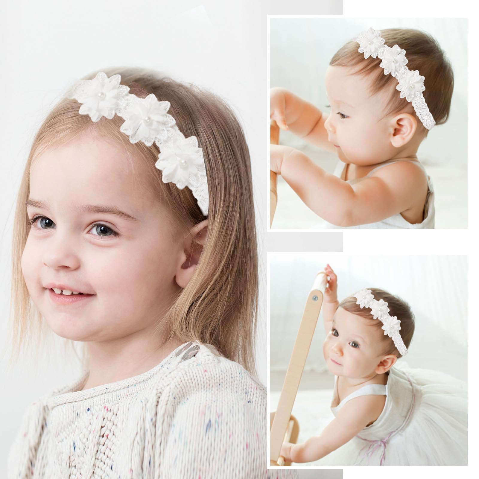 Jawfait two-pack headbands with delicate lace and pearls for special occasions.