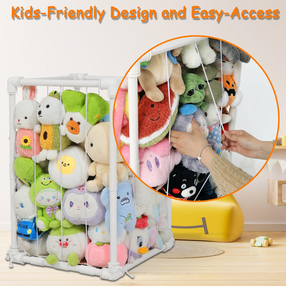 JAWNLITY Kids interact with the plush cage promoting tidy play areas