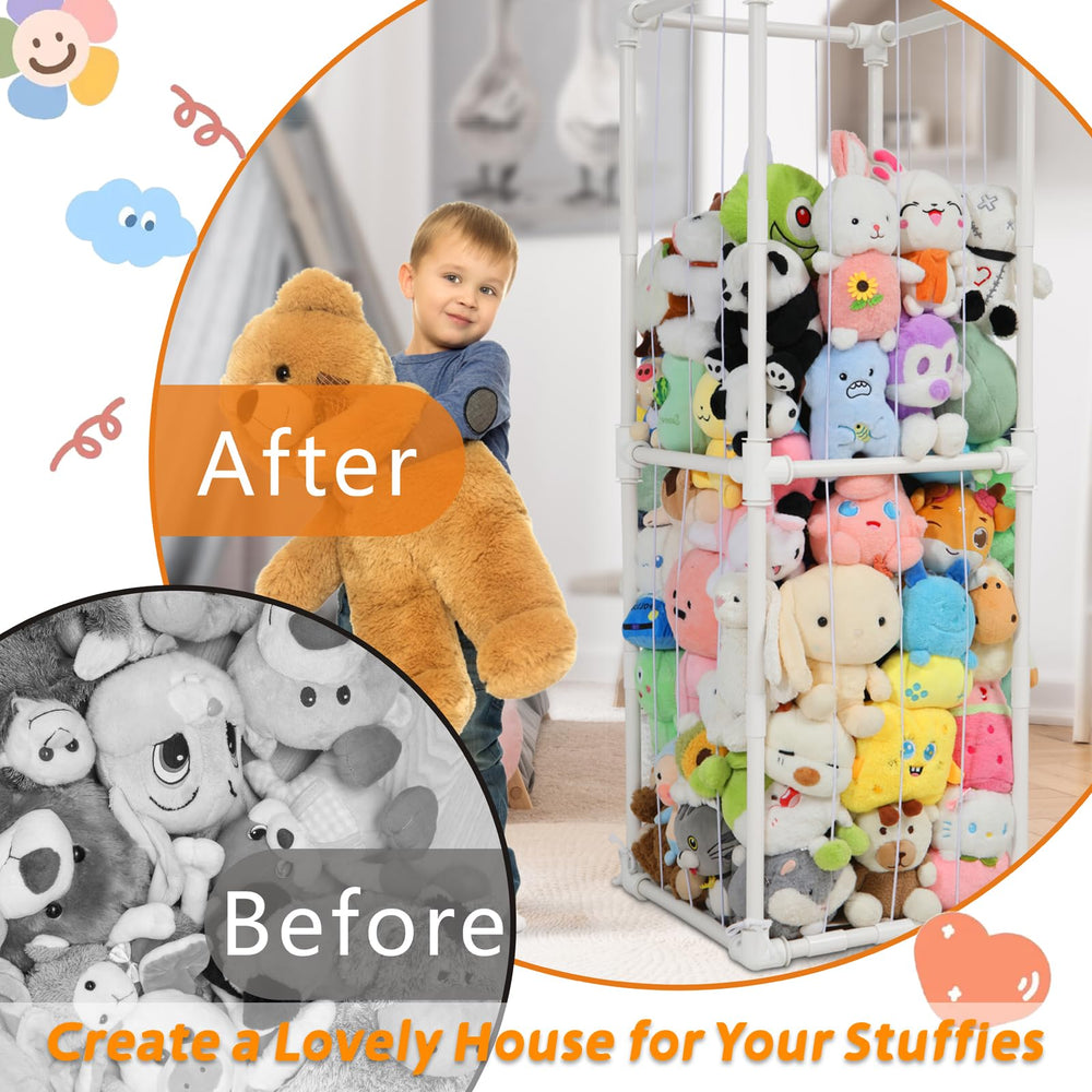 JAWNLITY toy cage beside crib illustrating compact footprint