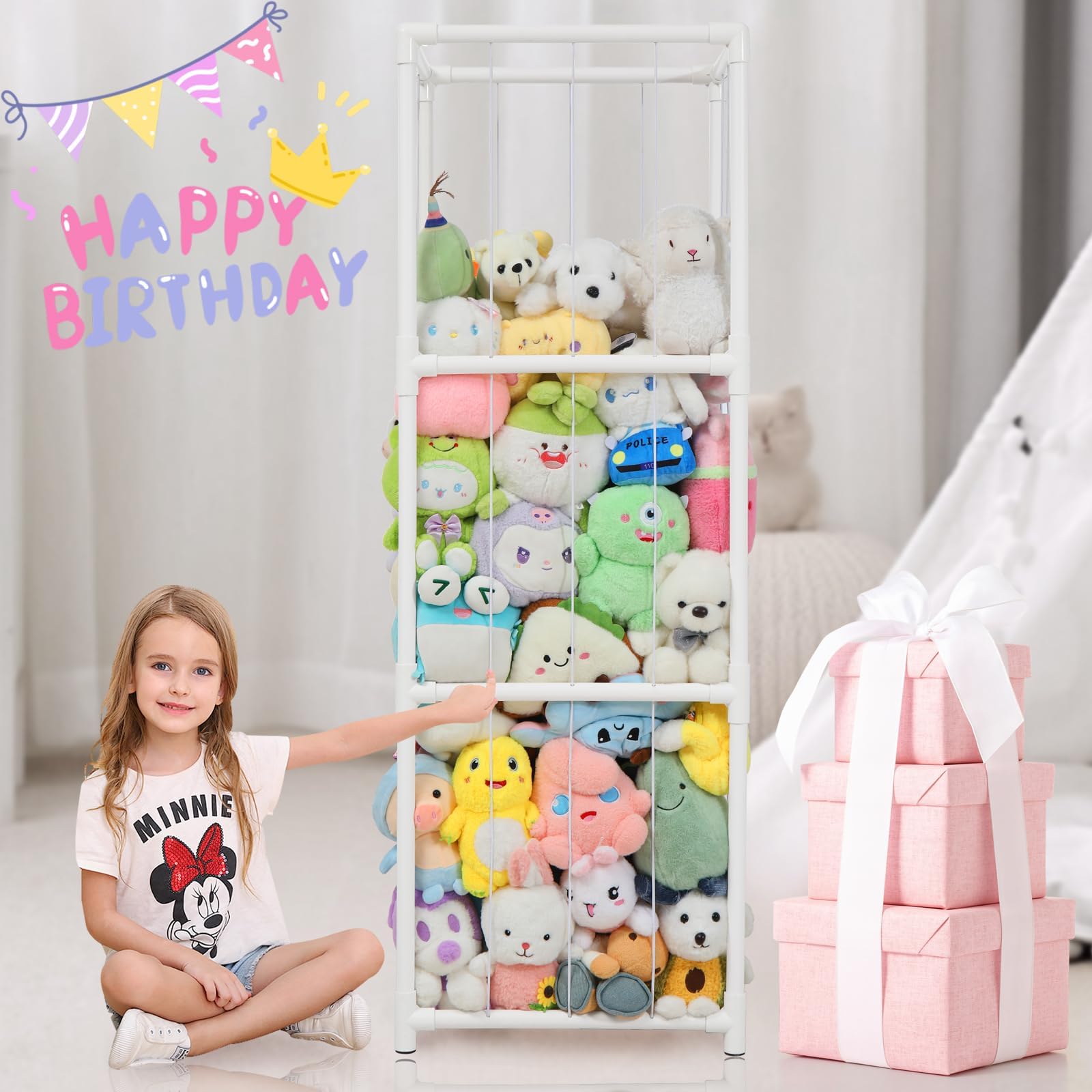 JAWNLITY zoo storage open design enables easy access to plush toys.