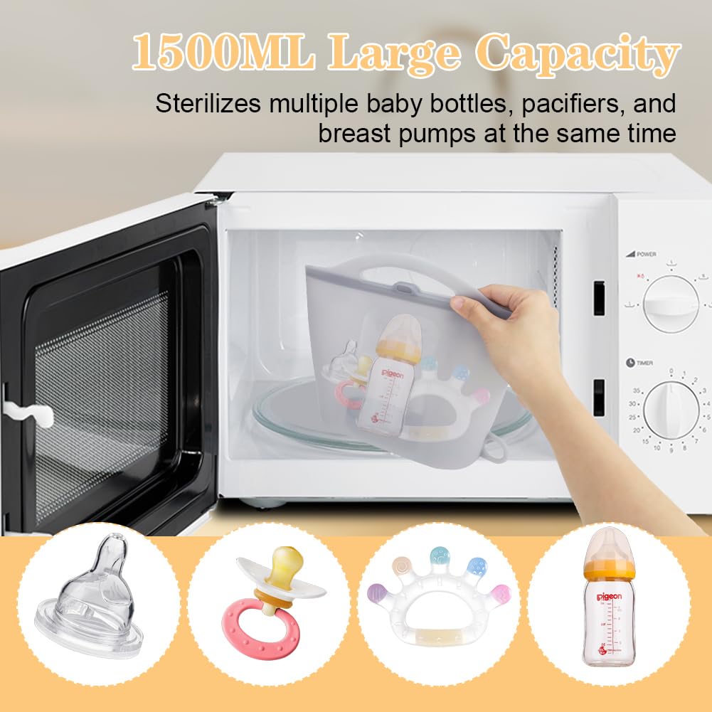 Jaxbo reusable steam bag sterilizes baby bottles safely on the go.