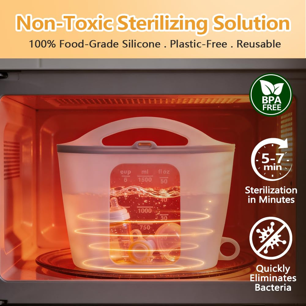 Jaxbo steam bag for pacifiers and teething toys in a clean environment.