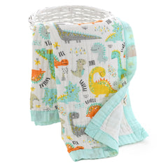 Jay and Ava crib-size blanket draped on crib with 42x42 dimensions