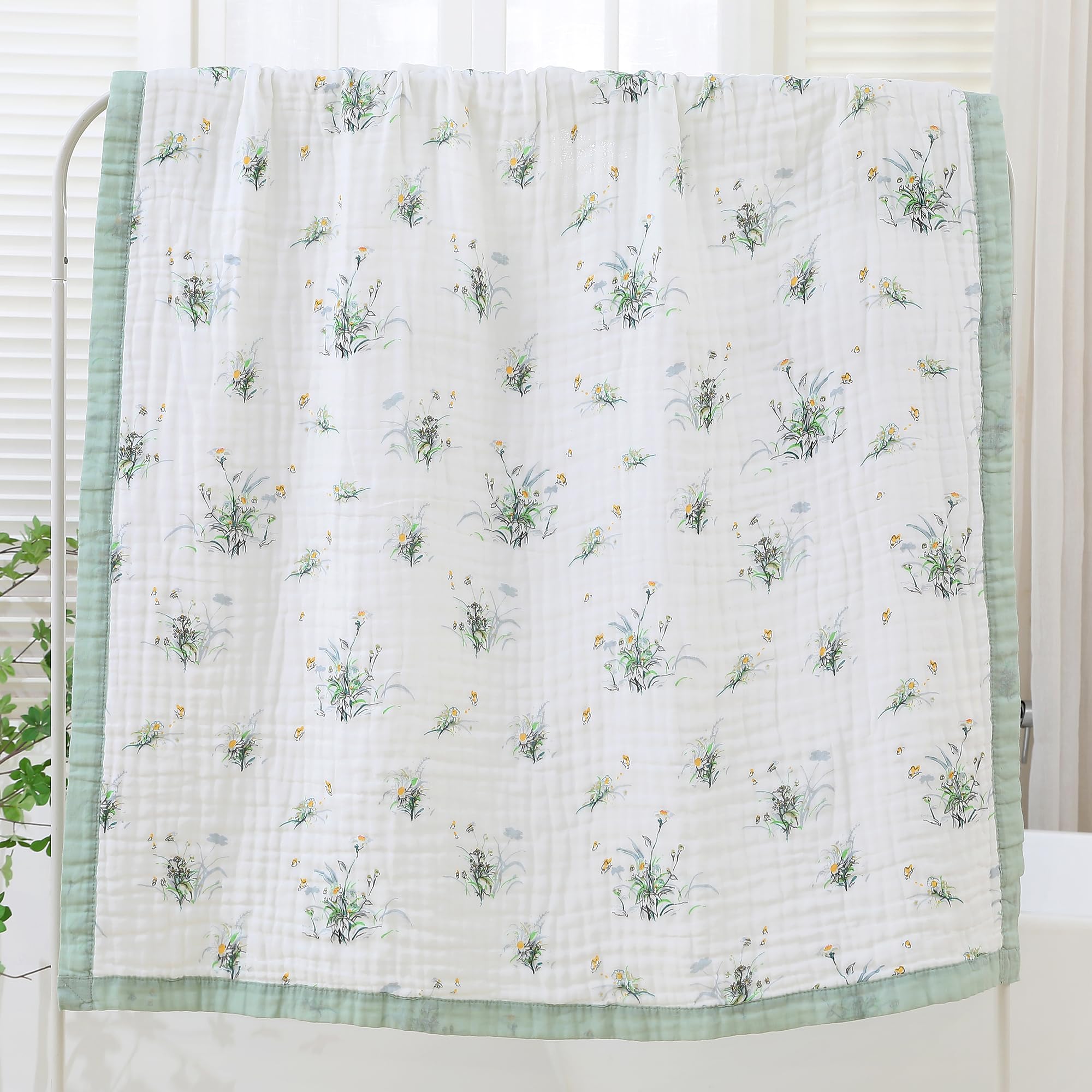 Jay & Ava Soft Cotton Muslin Blanket on toddler bed showing four-layer warmth