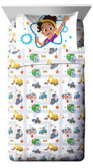 Jay Franco Blippi Meekah flat sheet brings bright color and cars design.