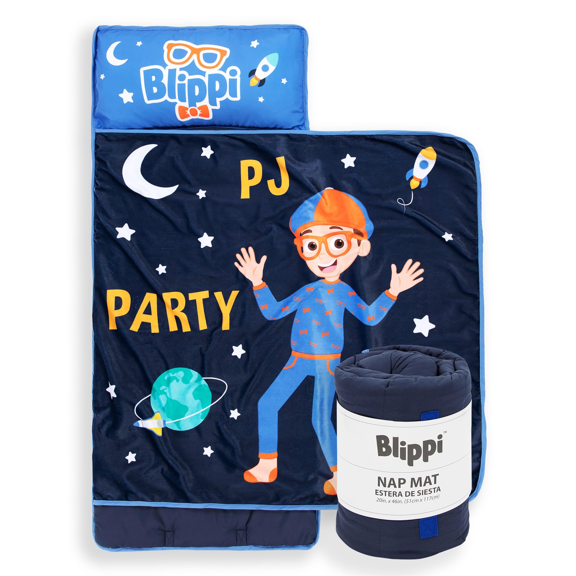 Jay Franco Blippi nap mat with embedded pillow blue for cozy school naps