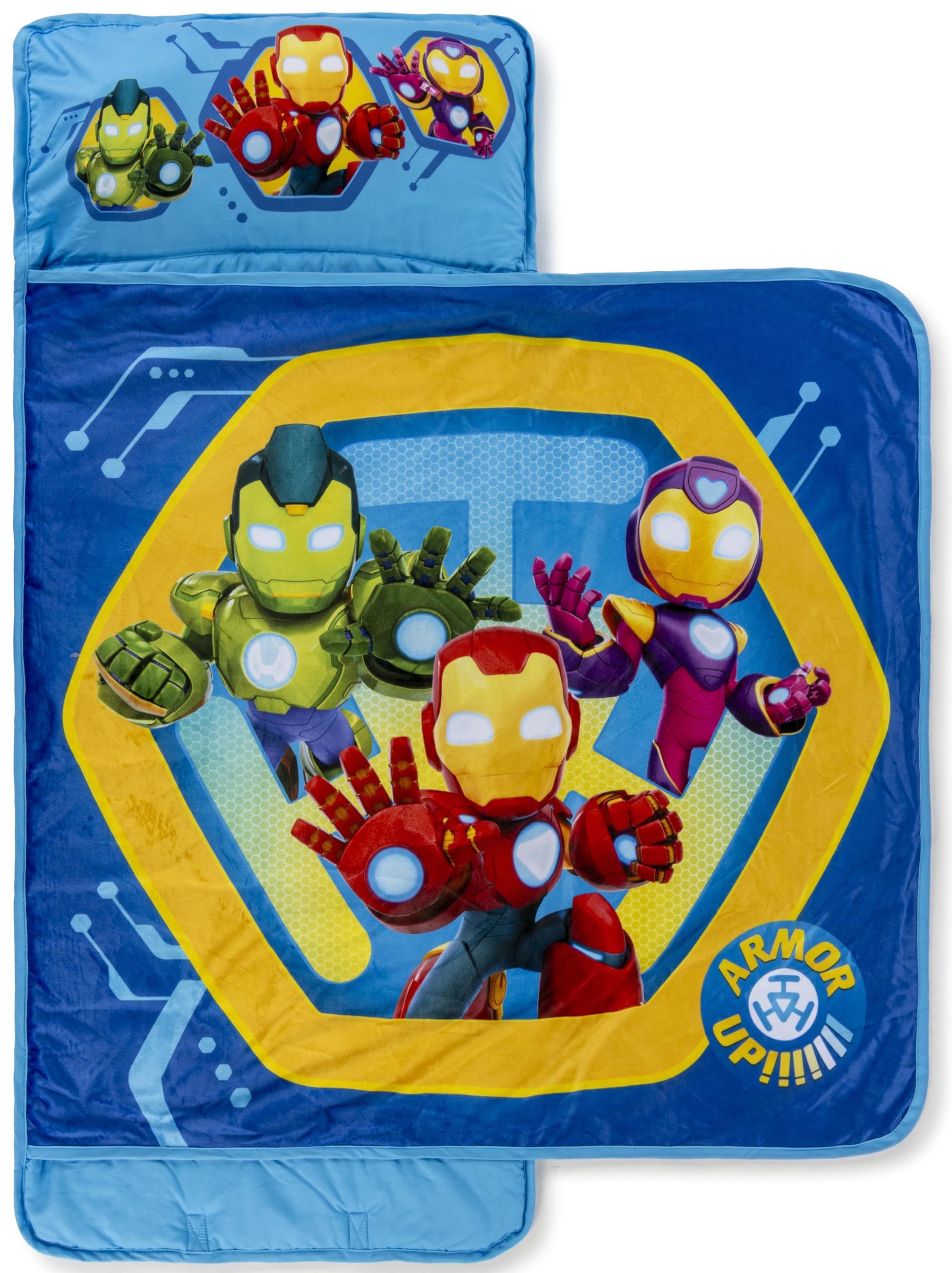 Jay Franco Iron Man nap mat front view with vibrant Marvel artwork for cozy naps