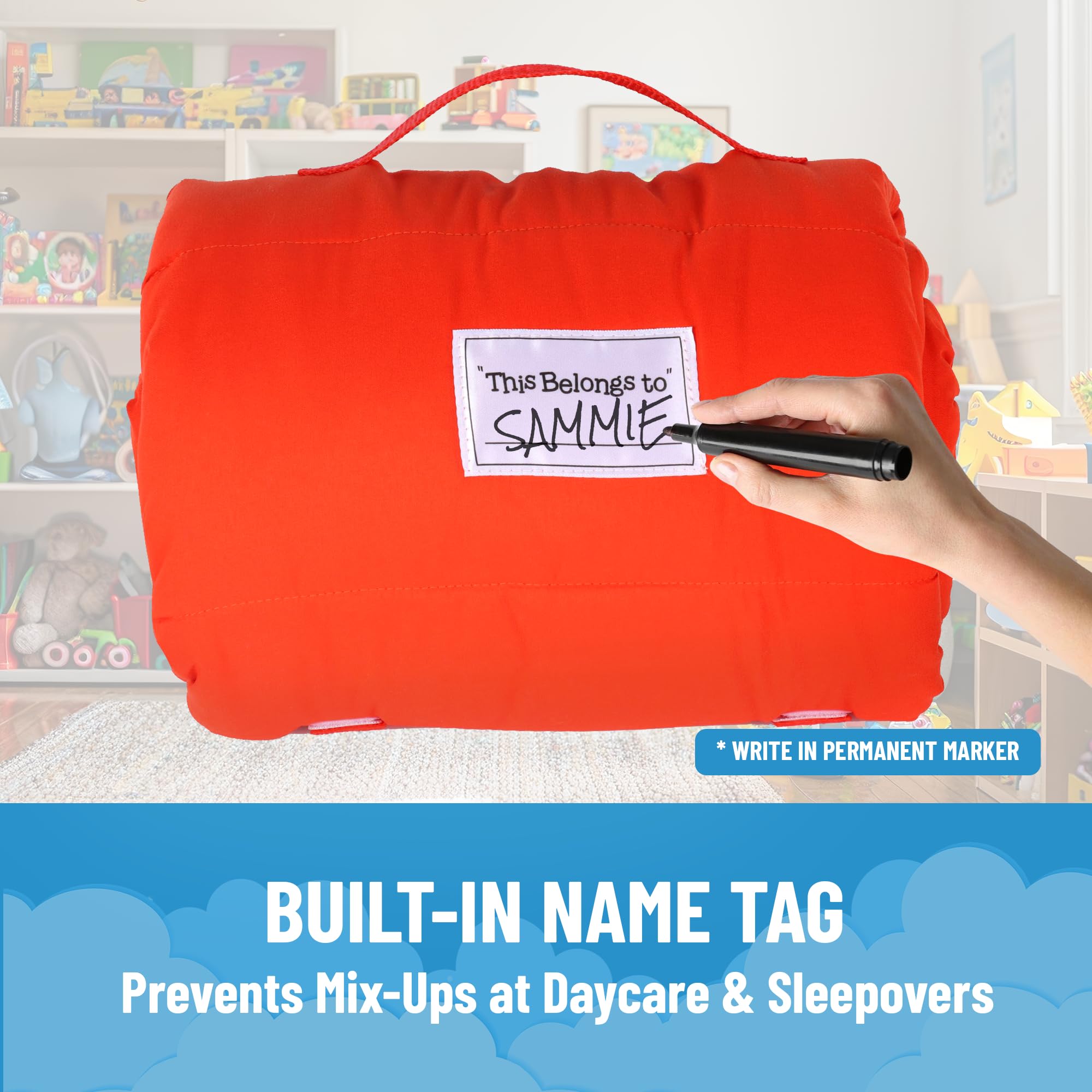 Nap mat carry handle by Jay Franco in blue for school and travel