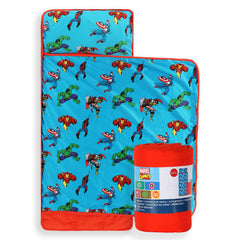 Jay Franco Marvel nap mat with embedded pillow in blue for easy transport