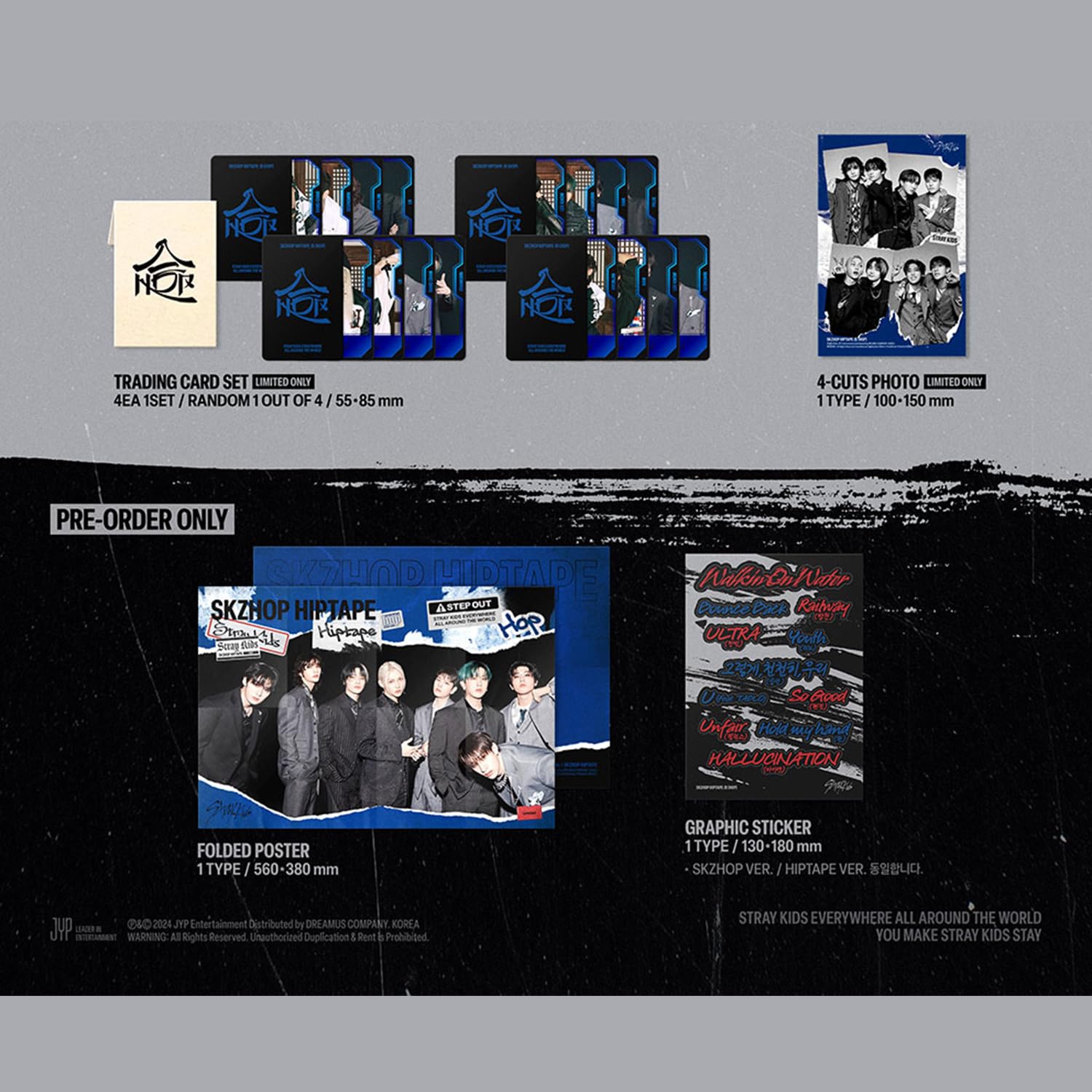 J BLANK Stray-Kids SKZHOP HipTape folded poster and sticker enhance pre-order appeal.