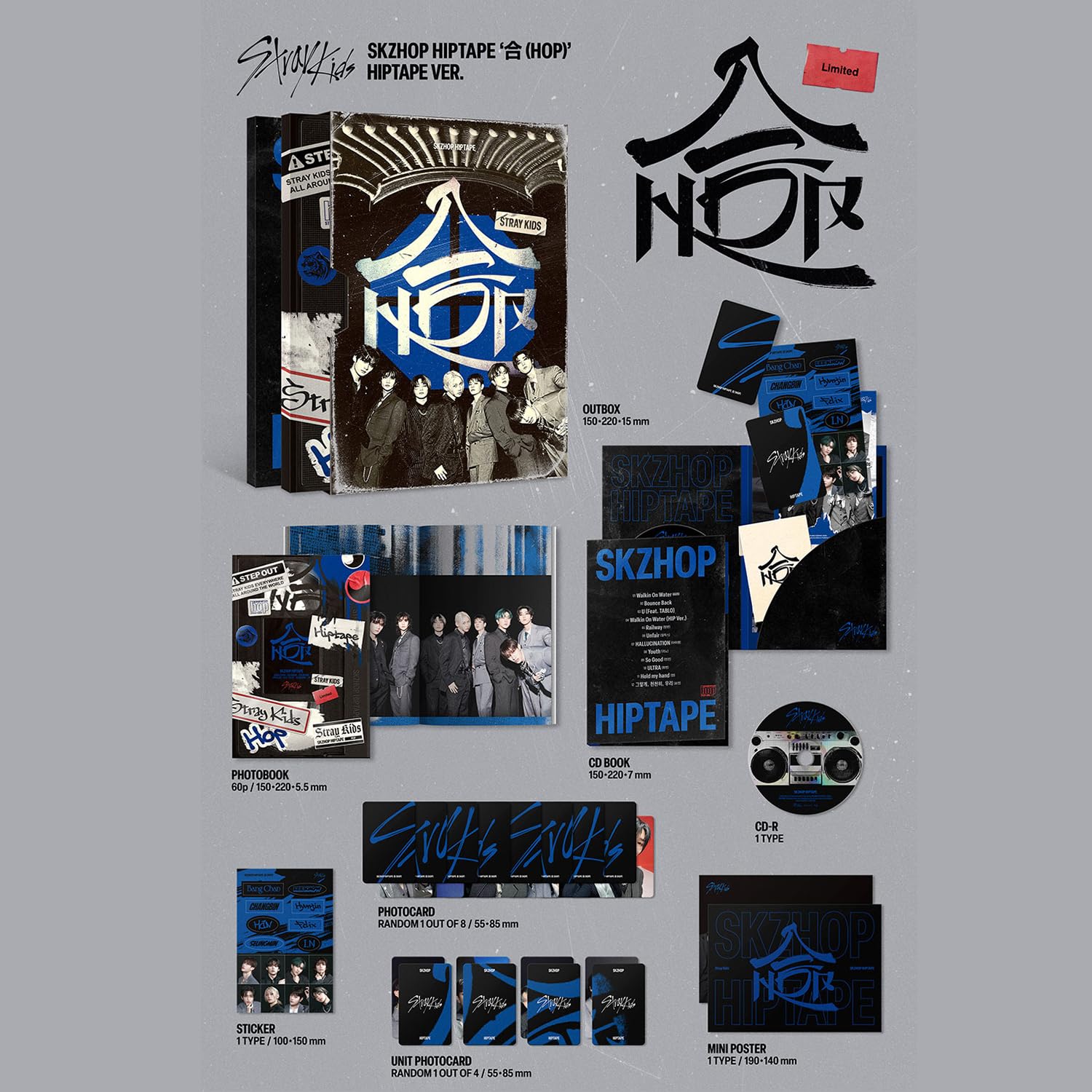 J BLANK Stray-Kids SKZHOP HipTape inside contents highlighting deluxe album inclusions.