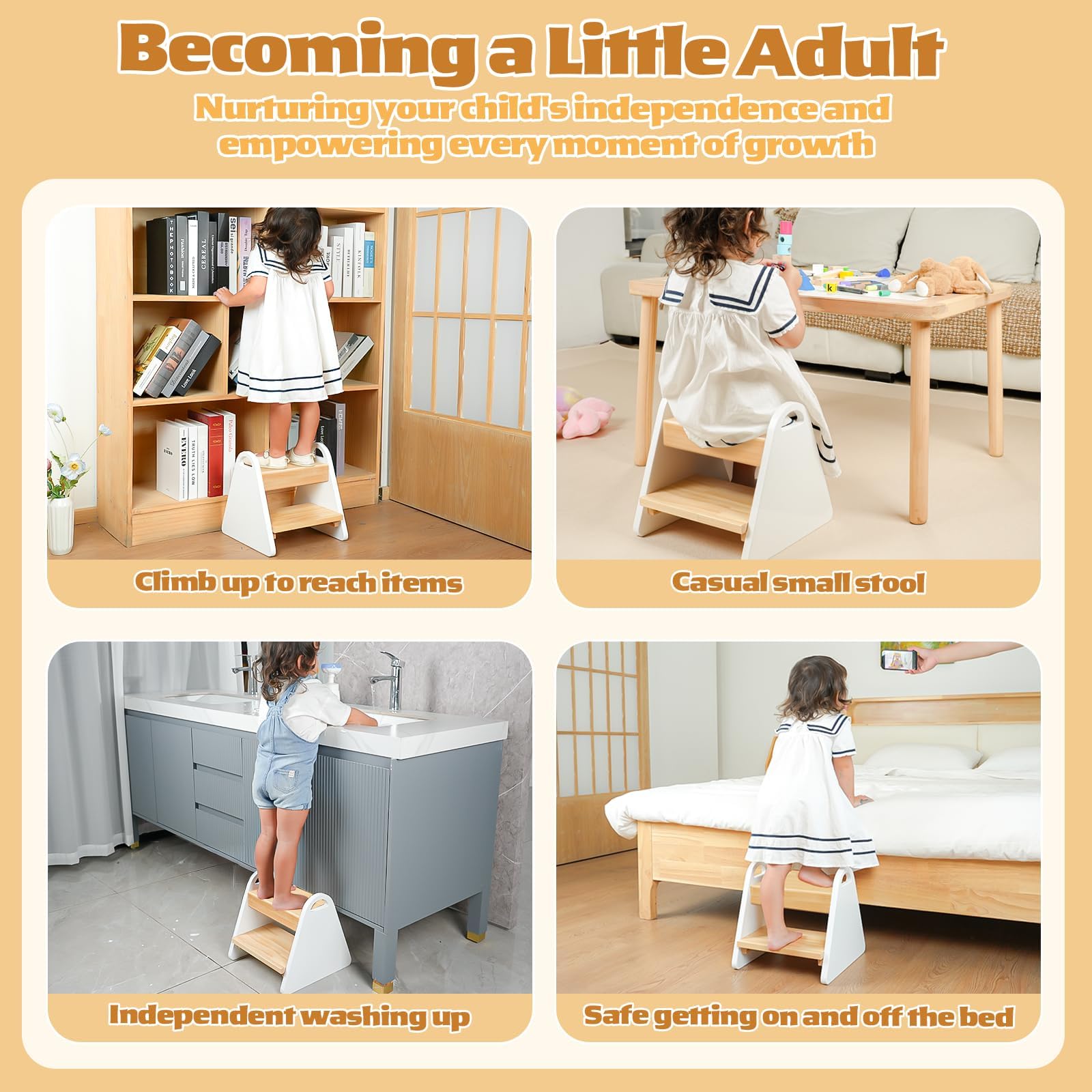 Jcmairui step stool in white shown during easy kitchen cleanup.