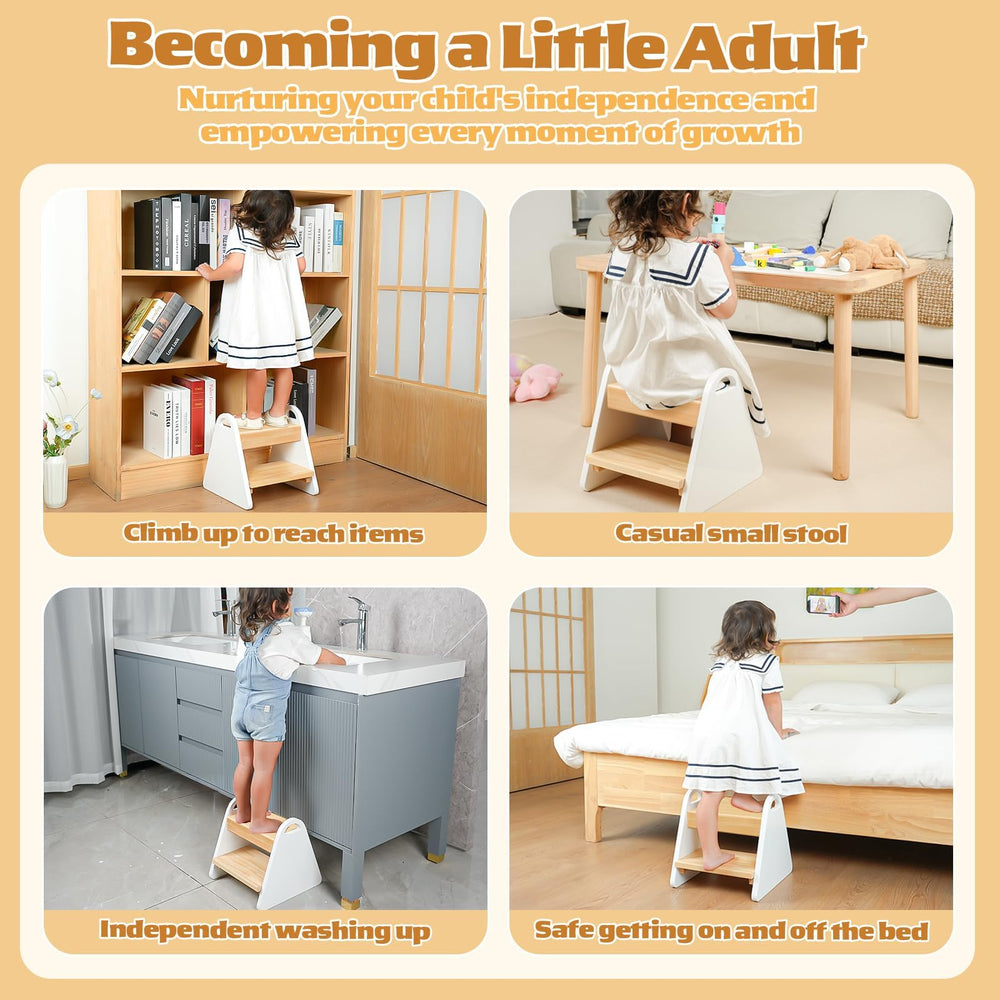 Jcmairui step stool in white shown during easy kitchen cleanup.