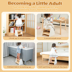 Jcmairui step stool in white shown during easy kitchen cleanup.