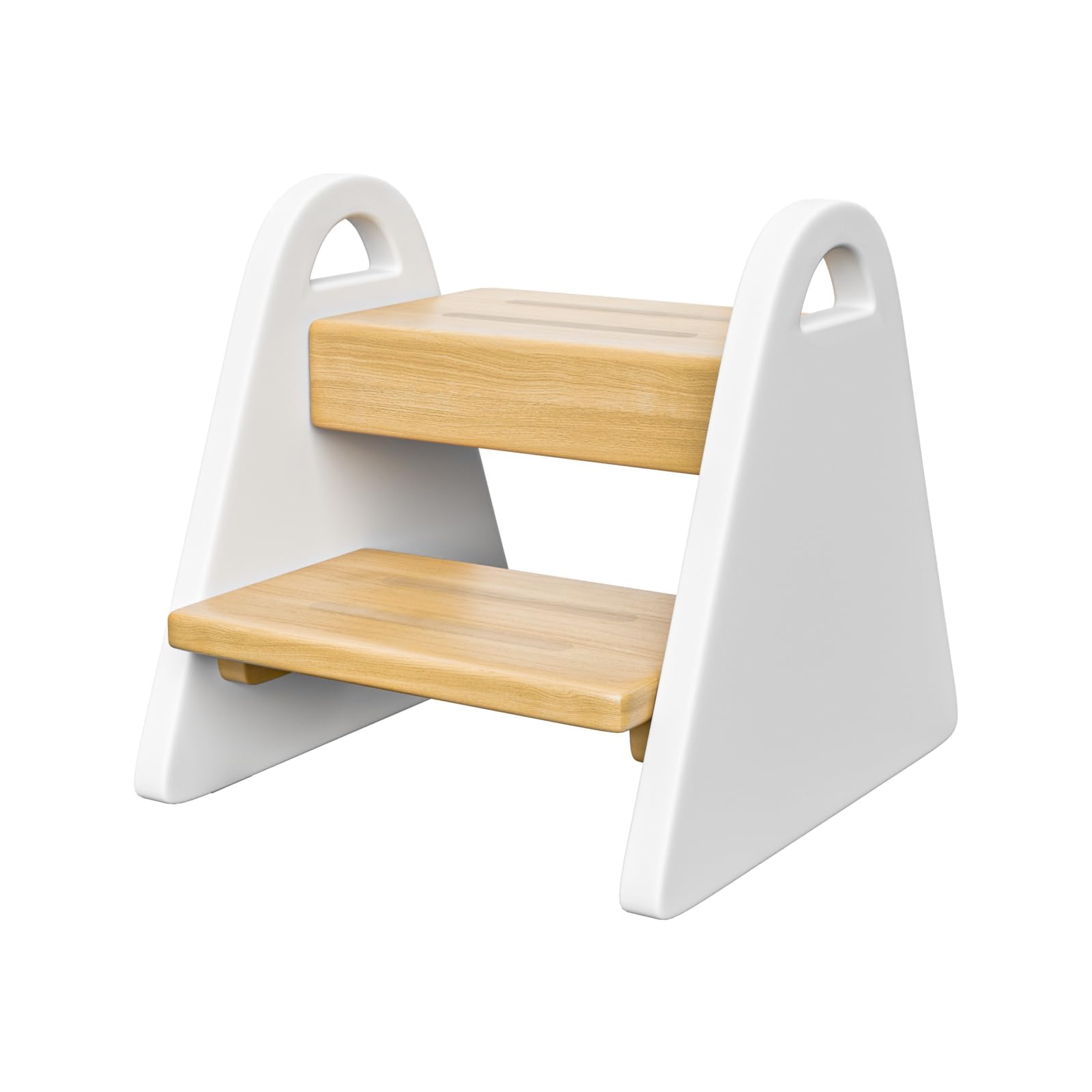 Jcmairui Toddler Step Stool front view shows sturdy wooden build for safe use.