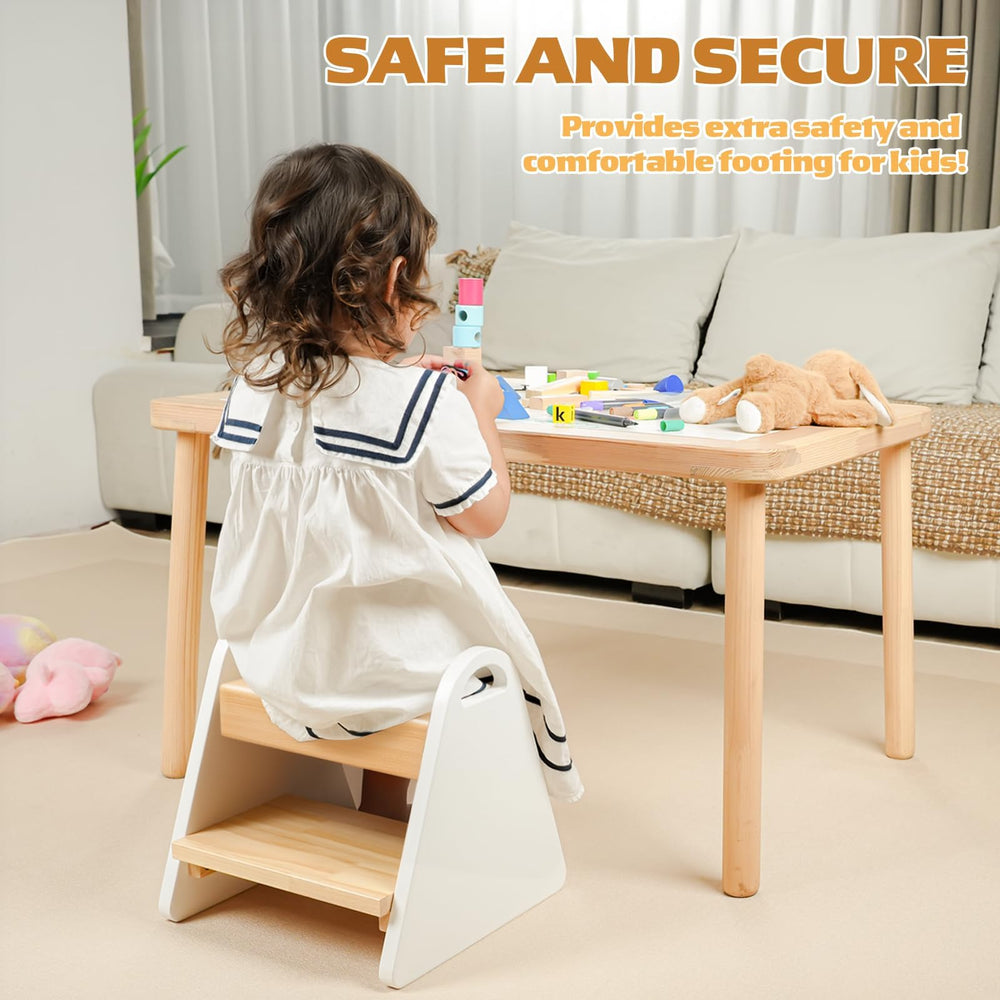 Jcmairui wooden kids stool with rounded corners promotes confident steps.