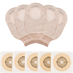 Jctracy two-piece ostomy bag with buckle-ring attachment for easy secure changes.