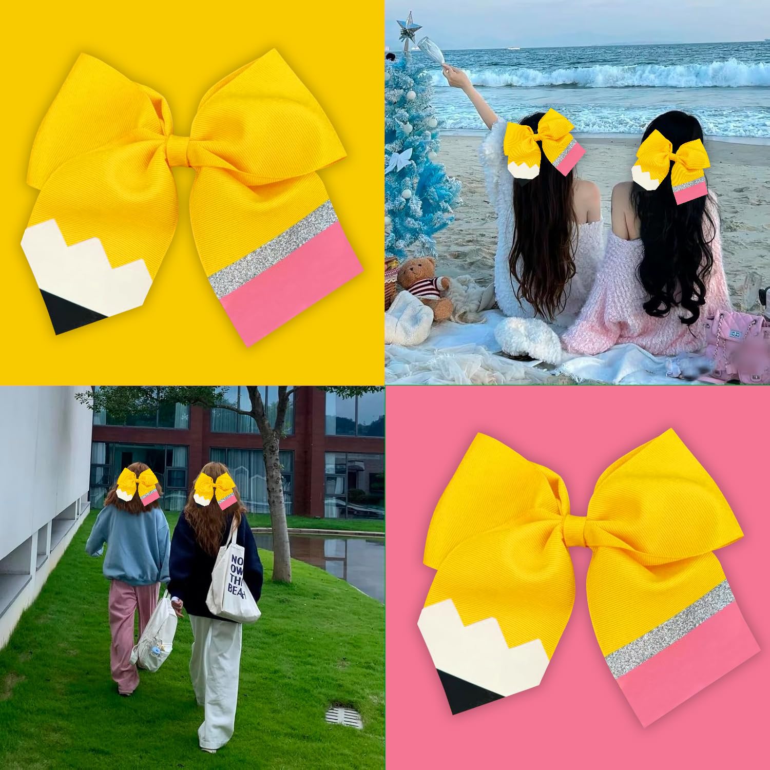 JDNBFN Yellow bow complements school-day outfits and events.