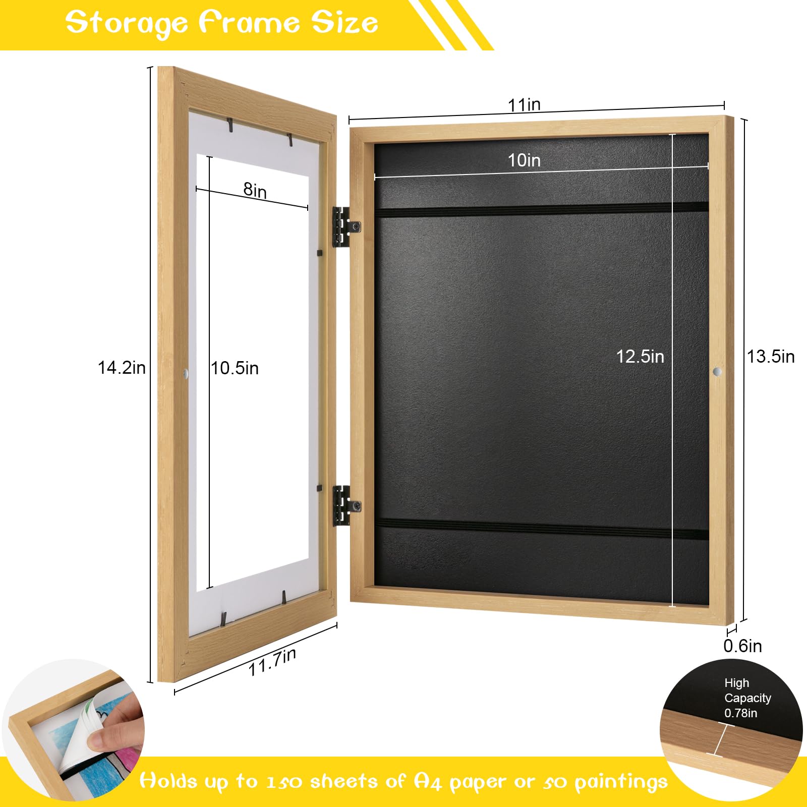 JDZIVTOP 3Pack Kids Art Frames Woodgrain horizontal and vertical hanging options for flexible layouts.