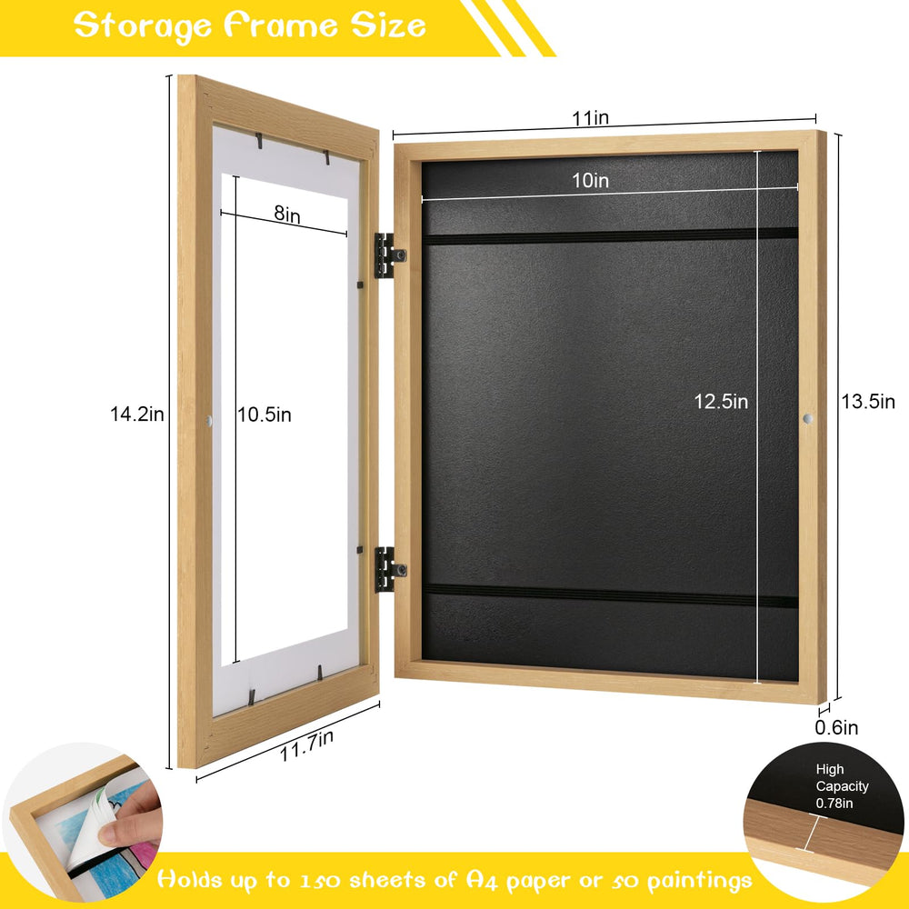 JDZIVTOP 3Pack Kids Art Frames Woodgrain horizontal and vertical hanging options for flexible layouts.