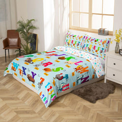 Jejeloiu Kids ABC duvet cover with fox and elephant design for imaginative bedtime.
