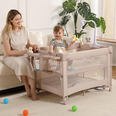 Jekeu 5in1 Pack and Play bassinet assembly showing sturdy frame and folding design.