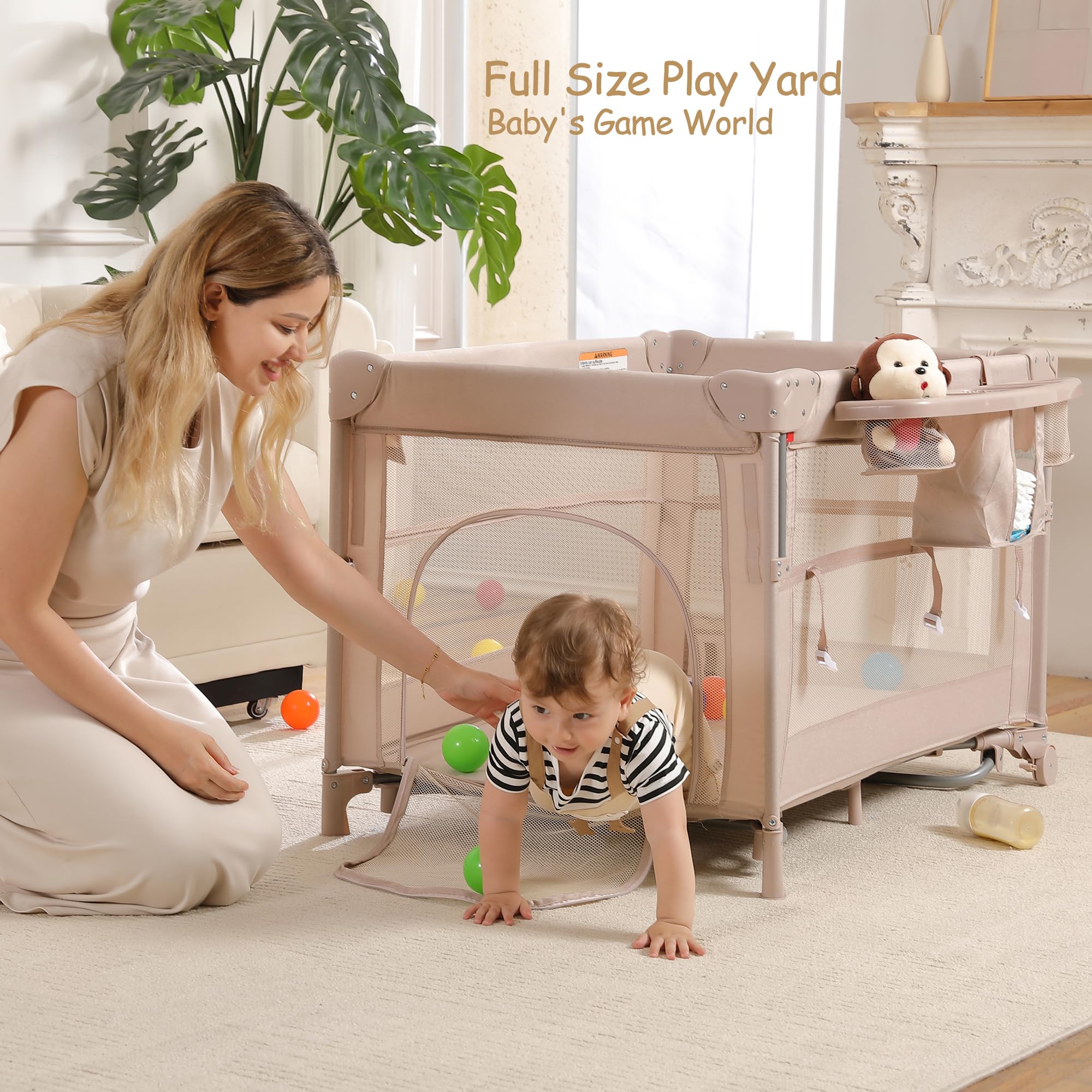 Jekeu foldable travel playyard compact for quick setup and space-saving storage.