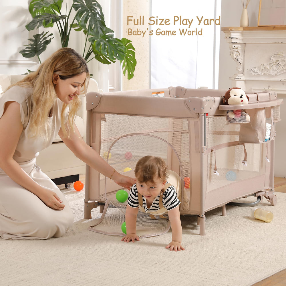 Jekeu foldable travel playyard compact for quick setup and space-saving storage.