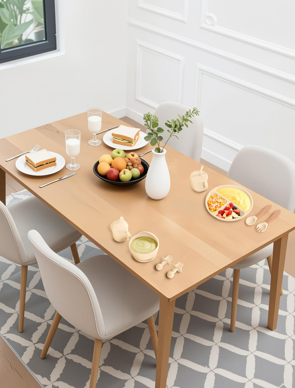 JELLDJK 9-piece feeding set promotes organized mealtimes.