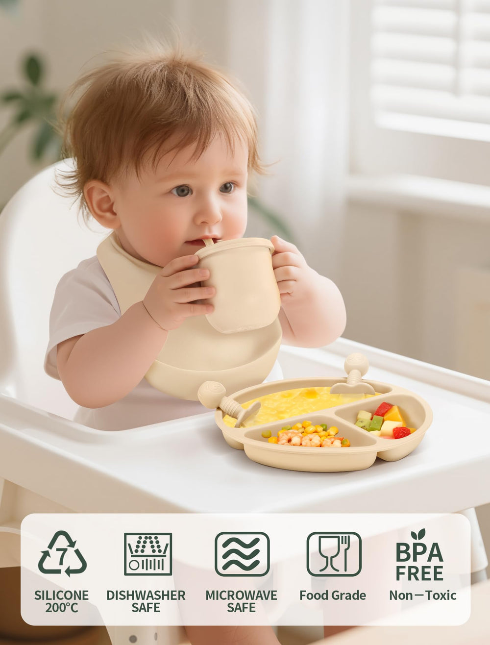 JELLDJK silicone suction bowl prevents spills and messes.