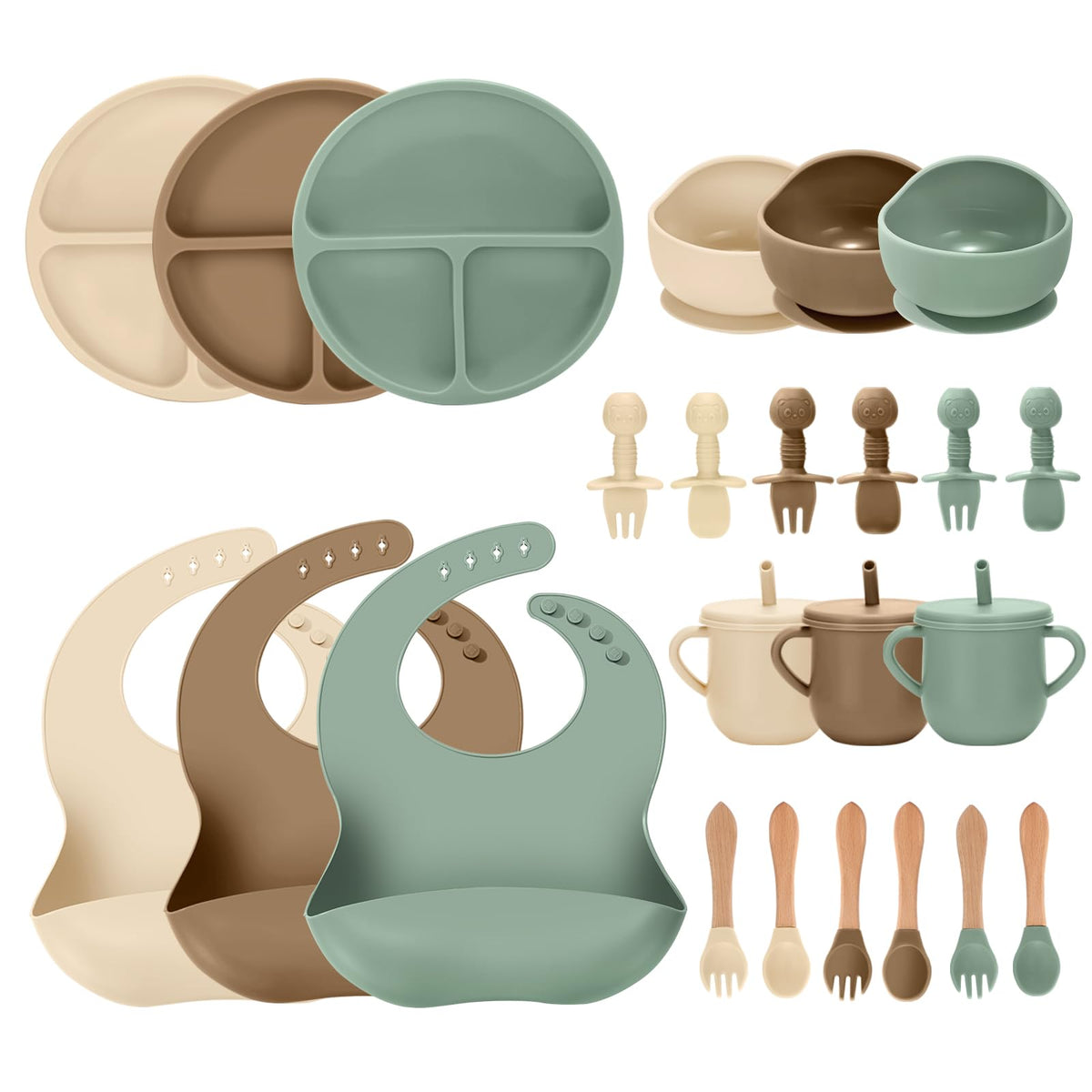 JELLDJK suction-divided plates keep meals organized for self-feeding.