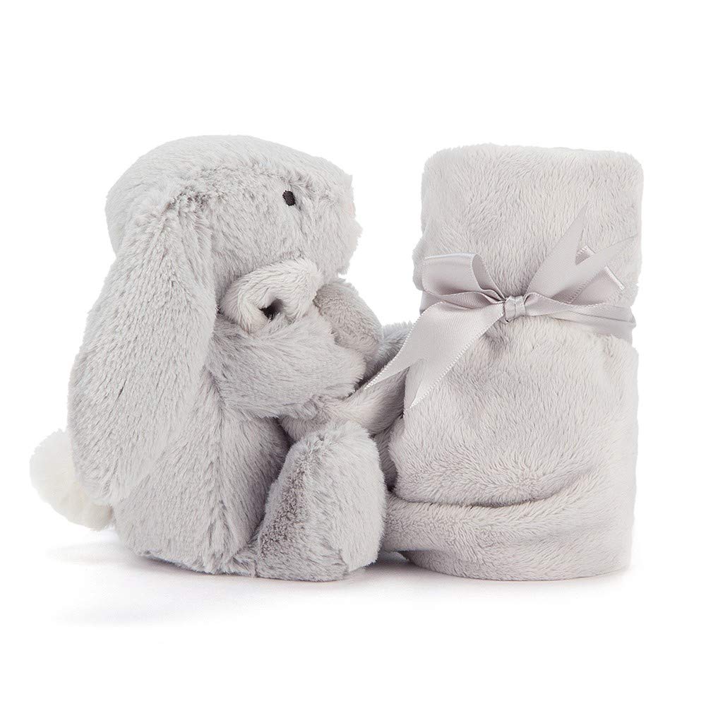 Jellycat Bashful Grey Bunny Soother fold ears close-up for secure comfort