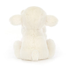 Jellycat Bashful Lamb Soother attached square soother visible for easy reach during naps.